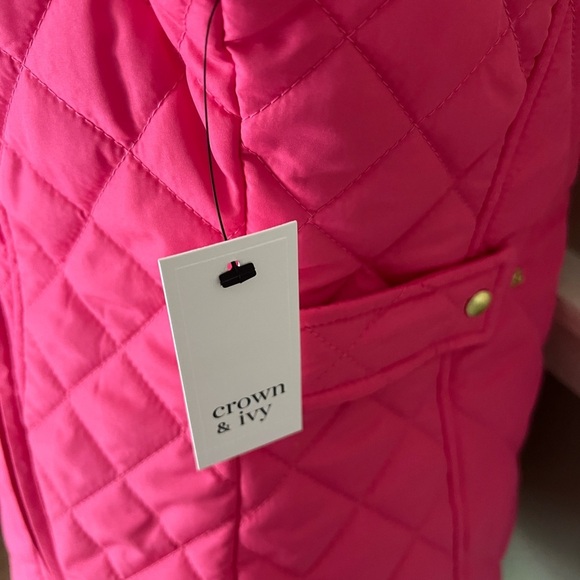 🩷Crown & Ivy Hot Pink Flamingo Barbie Core Quilted Vest S NWT 72.50‼️FINAL SALE - Picture 7 of 8